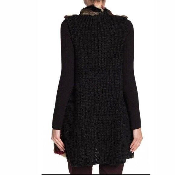 Joseph A Faux Fur Longline Vest Size XS Large Wine Chevron J2F129057D19NR Open - Picture 3 of 7